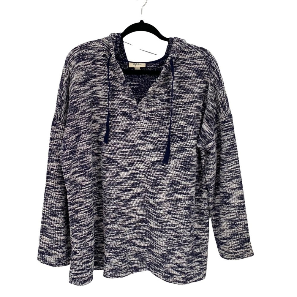 Soft Knit Hoodie Top - Navy/Cream
